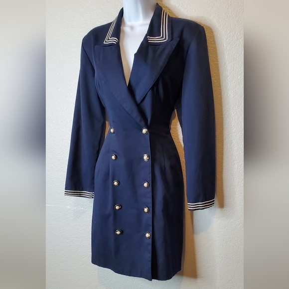 La Belle Vintage Navy Double-Breasted Nautical Suit Jacket Sheath Dress Size 6/7 - Picture 9 of 11